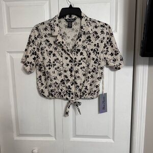 Floral Print Tie-Front Blouse